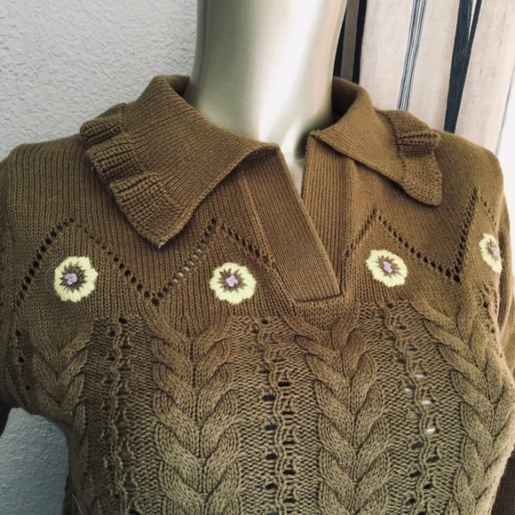 EUC SANDY LIANG For Target Olive Pointelle Embroidered Sweater S - Picture 6 of 10